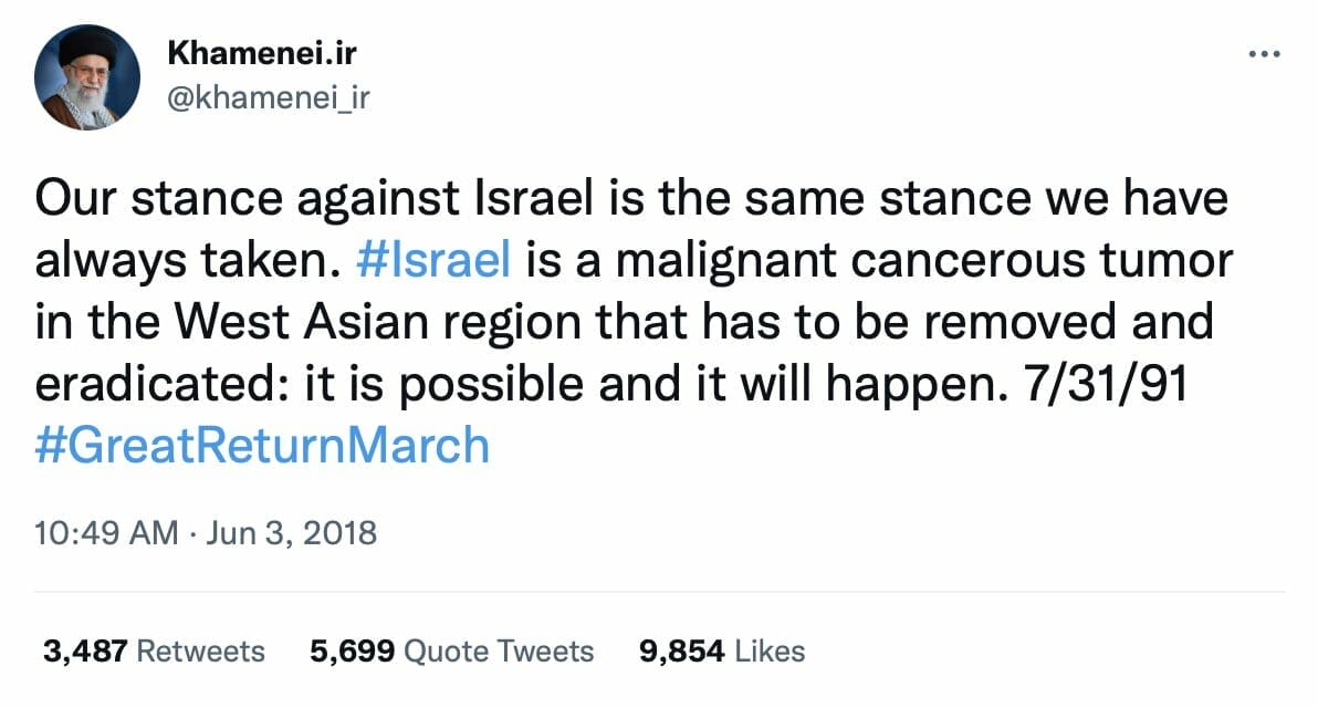 Violent tweets Ayatolá Israel _1 Tweets violentos contra Israel