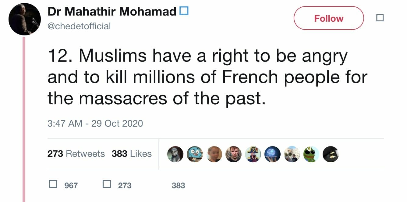 Violent tweets Malasia _2 Tweets violentos sobre Francia Malasia